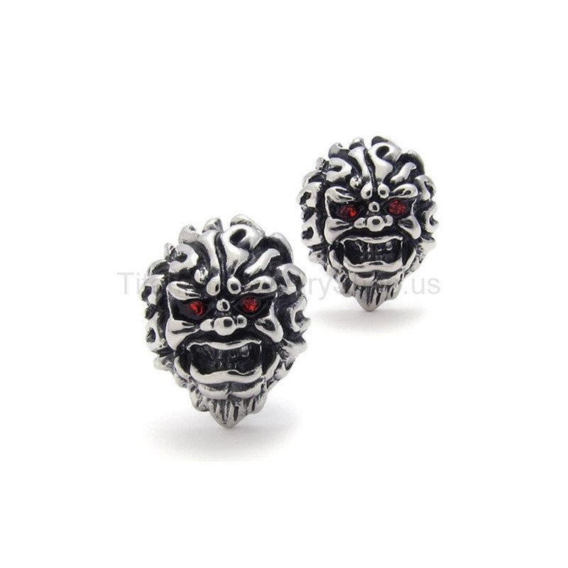 Pendientes De Titanio Retro Con León De Ojos Rojos