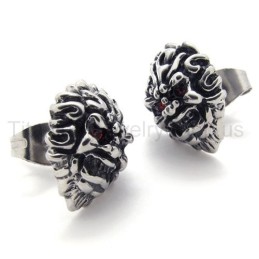 Pendientes De Titanio Retro Con León De Ojos Rojos