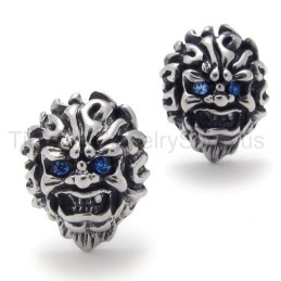 Pendientes De Titanio Retro Con León De Ojos Azules