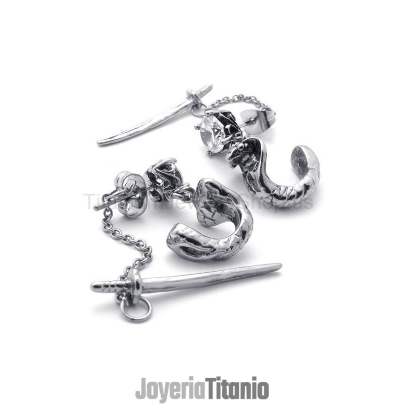 Pendientes De Titanio Con Forma De Espada Y Flor Pendientes De Titanio Con Forma De Espada Y Flor