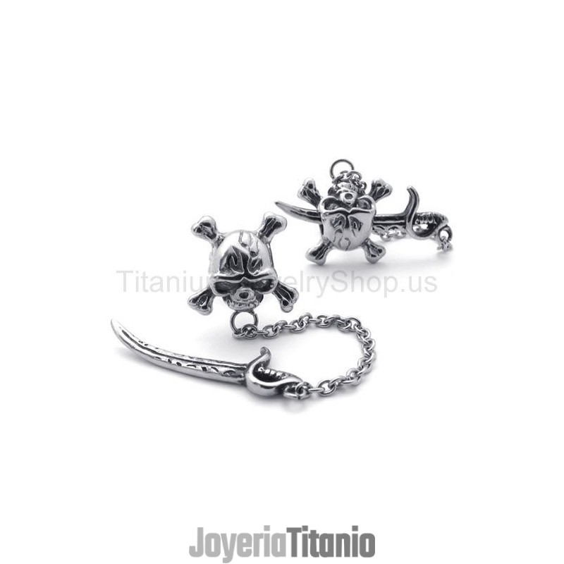 Pendientes De Titanio Con Espada Y Calavera Pendientes De Titanio Con Espada Y Calavera