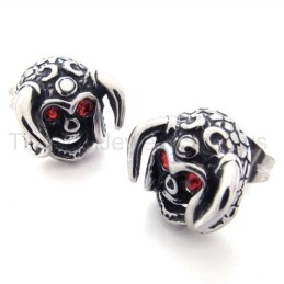 Pendientes De Titanio Con Calavera De Ganado Y Ojos Rojos