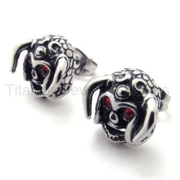 Pendientes De Titanio Con Calavera De Ganado Y Ojos Rojos