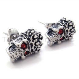 Pendientes De Titanio Con Calavera Y Corona De Ojos Rojos