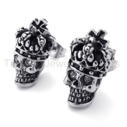 Pendientes De Titanio Con Calavera Y Corona De Ojos Blancos