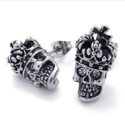 Pendientes De Titanio Con Calavera Y Corona De Ojos Blancos
