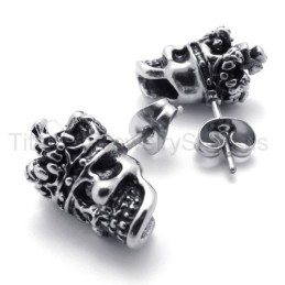 Pendientes De Titanio Con Calavera Y Corona De Ojos Blancos