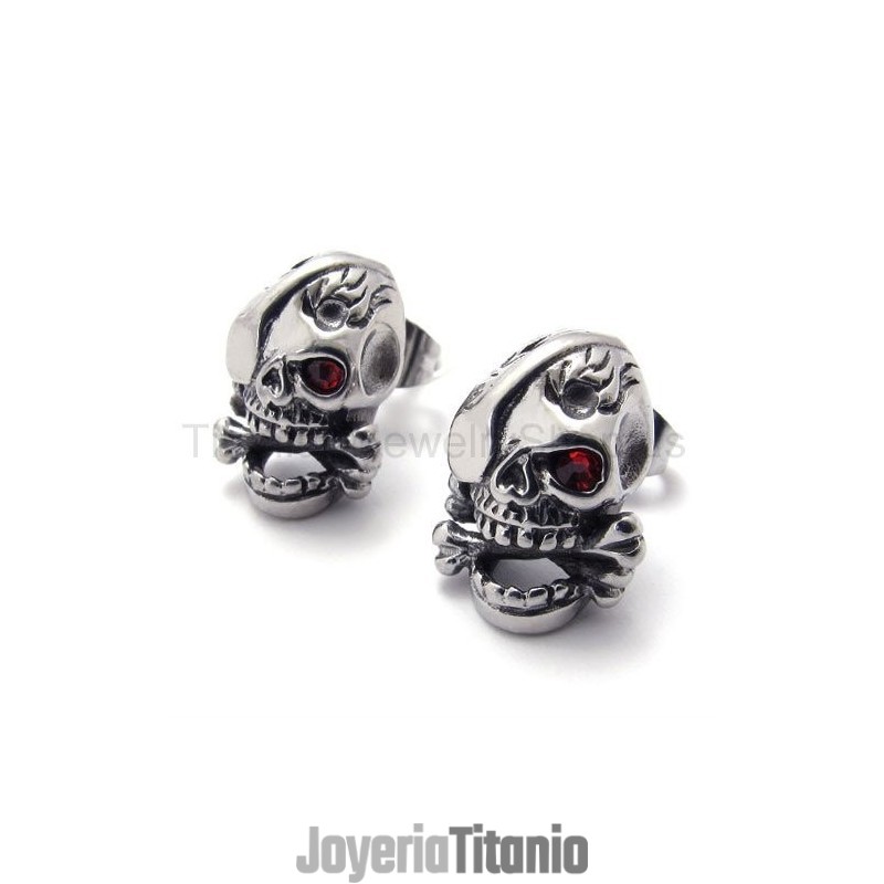Pendientes De Titanio Con Calavera De Un Ojo Rojo