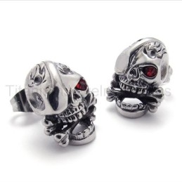 Pendientes De Titanio Con Calavera De Un Ojo Rojo