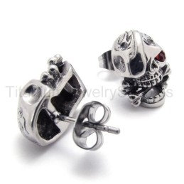 Pendientes De Titanio Con Calavera De Un Ojo Rojo