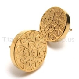Pendientes De Titanio Dorado Grabado