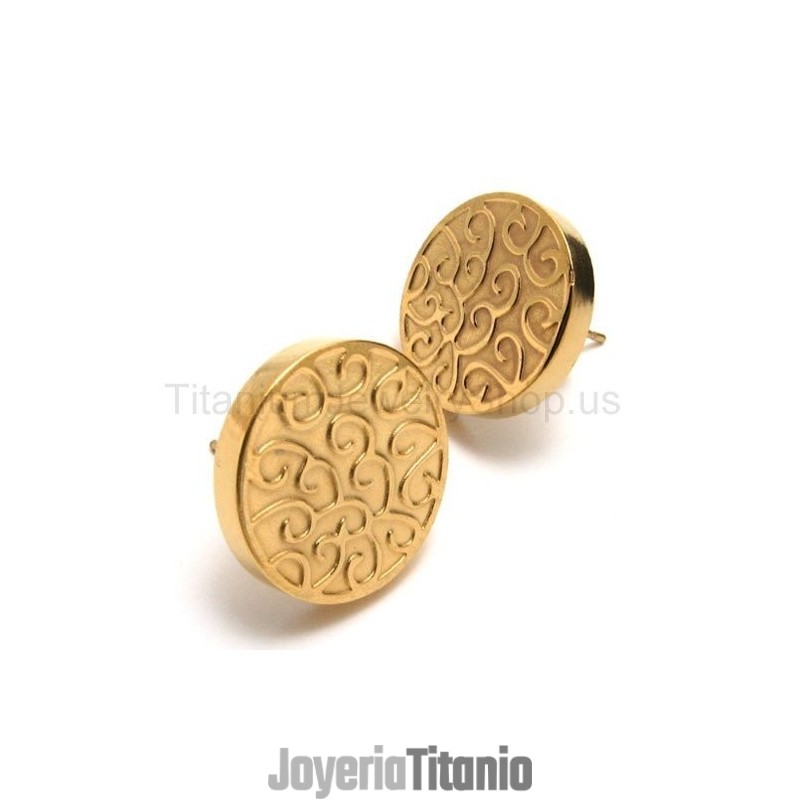 Pendientes De Titanio Dorado Grabado