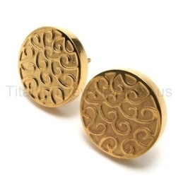Pendientes De Titanio Dorado Grabado