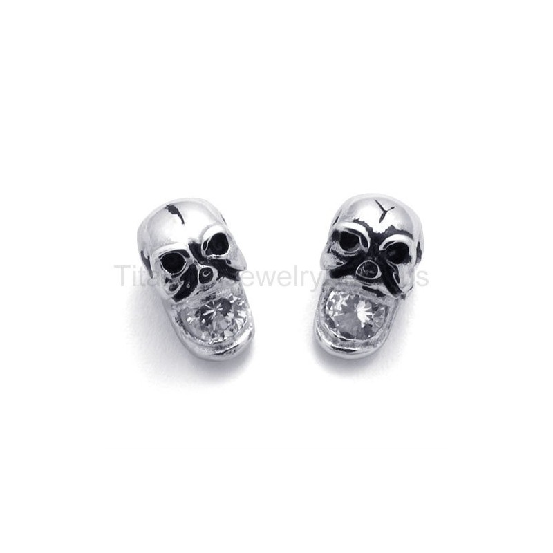 Pendientes De Titanio Con Calavera De Diamantes Incrustados Pendientes De Titanio Con Calavera De Diamantes Incrustados