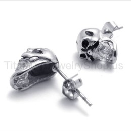 Pendientes De Titanio Con Calavera De Diamantes Incrustados