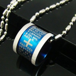 Collar Con Colgante De Titanio Puro Con La Cruz Azul De La Biblia Para Hombre
