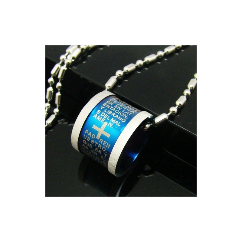 Collar Con Colgante De Titanio Puro Con La Cruz Azul De La Biblia Para Hombre Collar Con Colgante De Titanio Puro Con La Cruz Azul De La Biblia Para Hombre