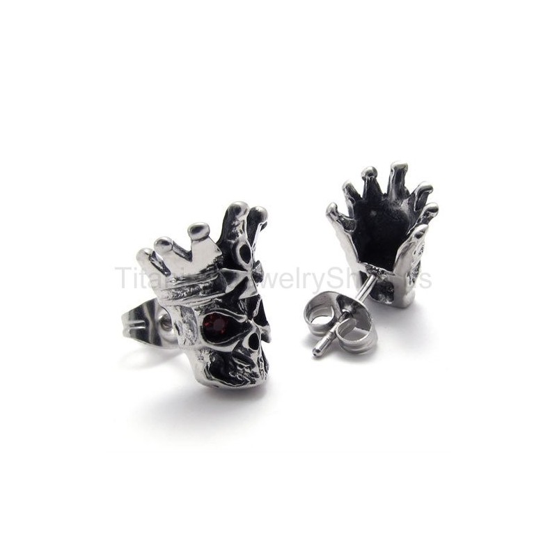 Pendientes De Titanio Con Calavera De Ojos Rojos Pendientes De Titanio Con Calavera De Ojos Rojos