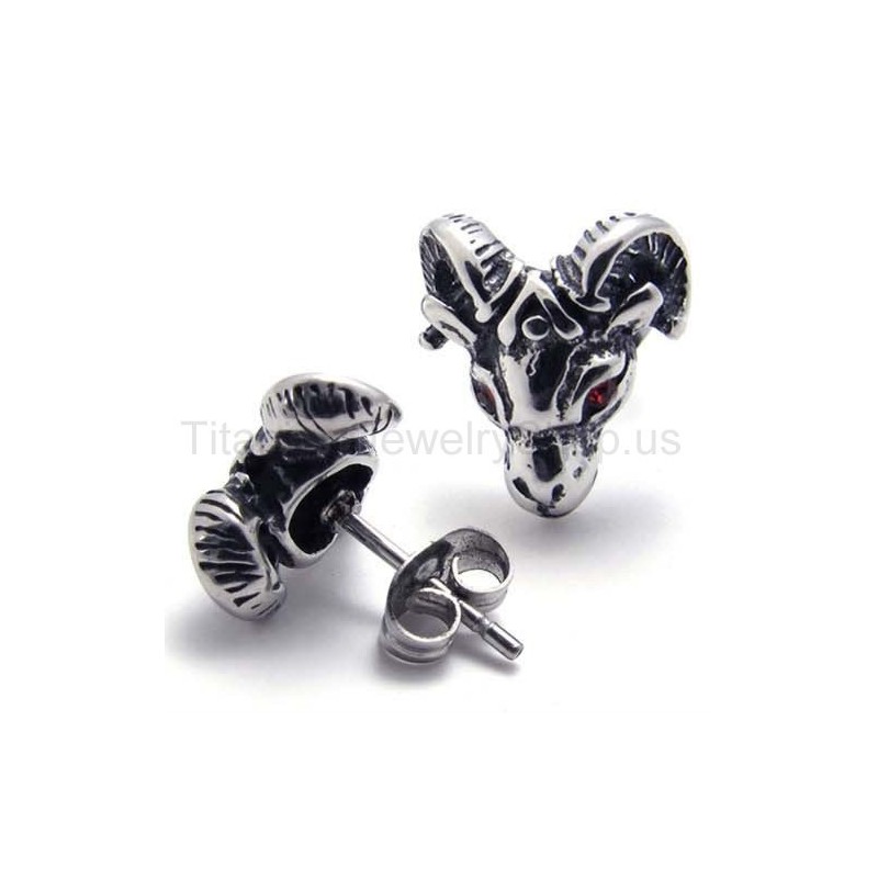 Pendientes De Titanio Con Cabeza De Oveja De Ojos Rojos