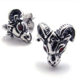Pendientes De Titanio Con Cabeza De Oveja De Ojos Rojos