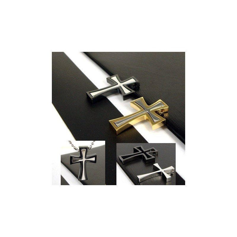 Colgante De Cruz De Acero De Titanio Para Hombre (2 Piezas) - 1 Pieza Colgante De Cruz De Acero De Titanio Para Hombre (2 Piezas) - 1 Pieza