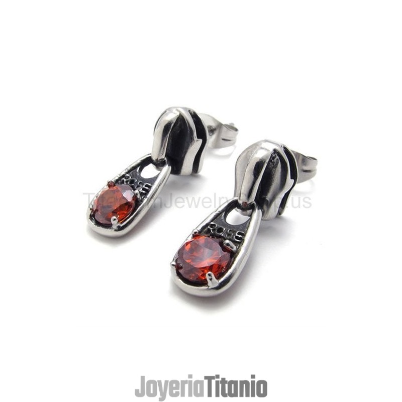 Pendientes De Titanio Retro Con Diamantes Rojos
