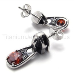 Pendientes De Titanio Retro Con Diamantes Rojos