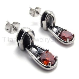 Pendientes De Titanio Retro Con Diamantes Rojos