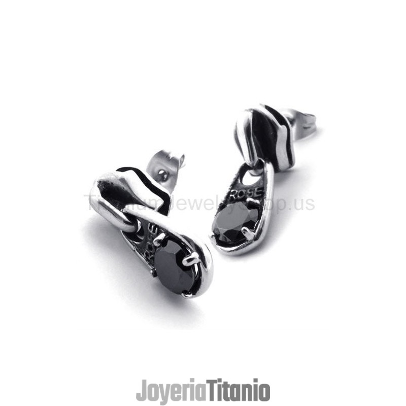 Pendientes De Titanio Retro Con Diamantes Negros Pendientes De Titanio Retro Con Diamantes Negros
