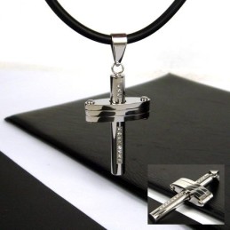 Colgante De Acero Y Titanio Con Cruz De Piedras Preciosas De Hombre Noble
