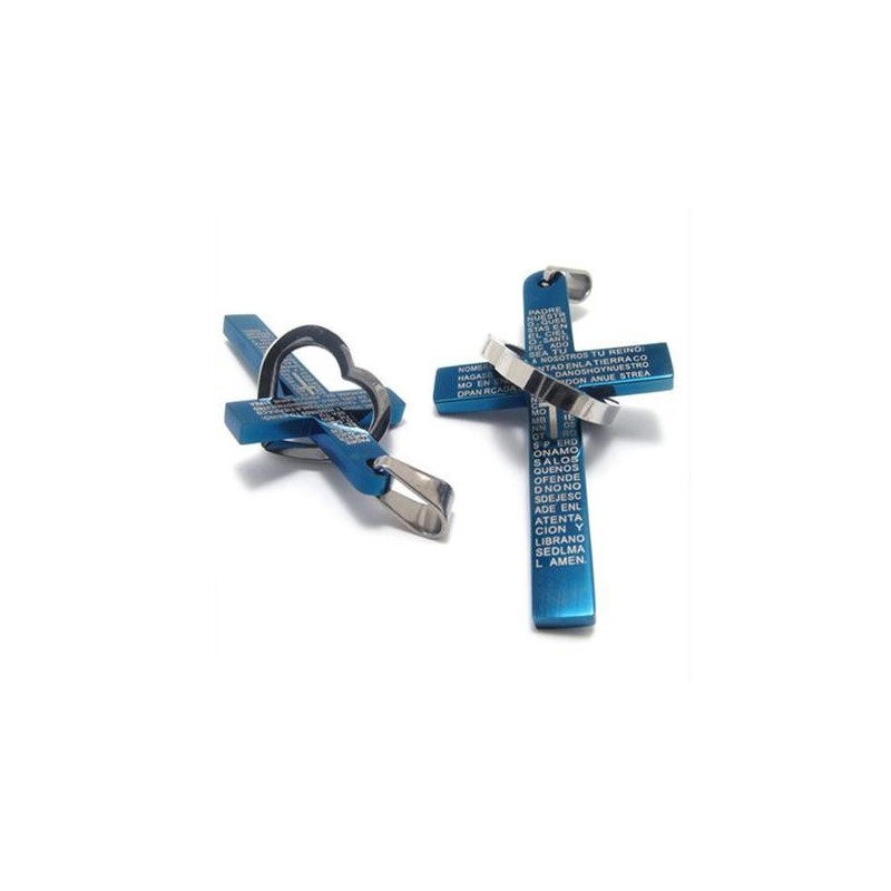 Colgante De Acero De Titanio Con Forma De Cruz De Corazón De Cool Man (Nuevo) En Color Azul