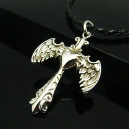 Collar Con Colgante De Titanio Puro Con Forma De Cruz Y Alas Angulares Para Hombre Genial