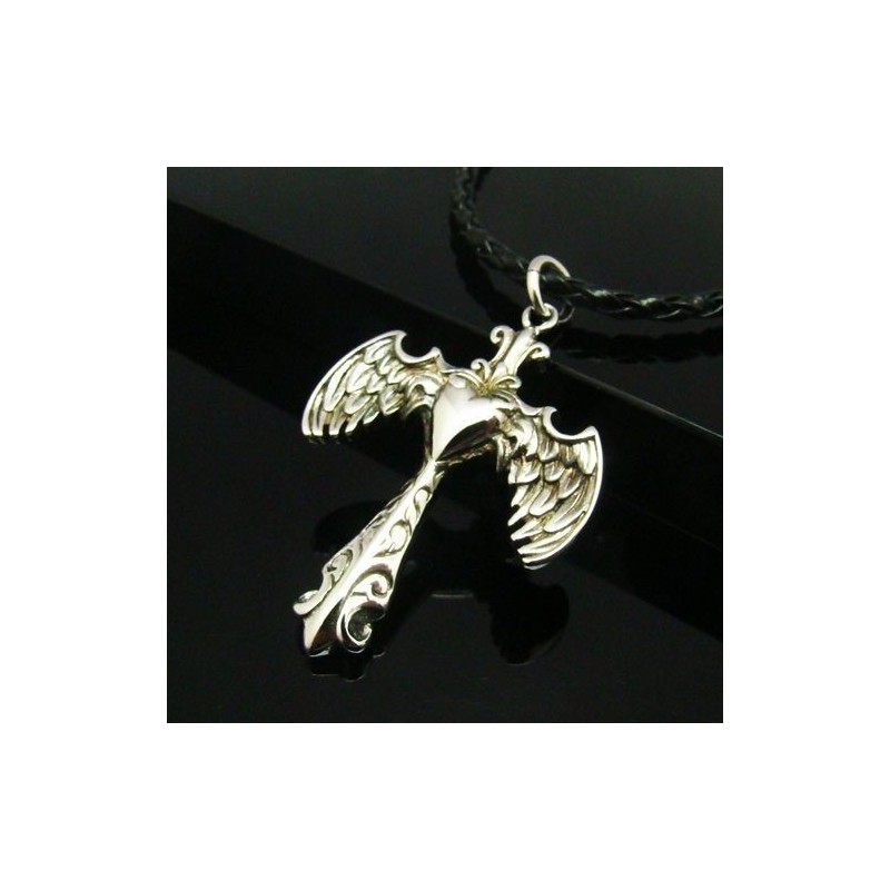 Collar Con Colgante De Titanio Puro Con Forma De Cruz Y Alas Angulares Para Hombre Genial Collar Con Colgante De Titanio Puro Con Forma De Cruz Y Alas Angulares Para Hombre Genial