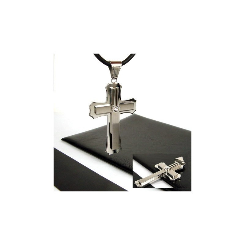 Colgante De Titanio Puro Con Piedra Preciosa Cruzada De Dos Capas Para Hombre
