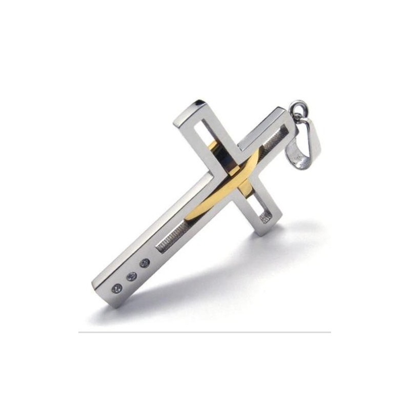 Colgante De Acero De Titanio Con Doble Cruz De Sutra Man Colgante De Acero De Titanio Con Doble Cruz De Sutra Man