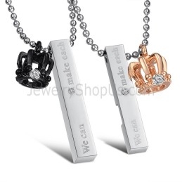 Colgantes De Titanio Con Forma De Corona Real En Oro Rosa Y Negro, Con Cadena De Regalo C604