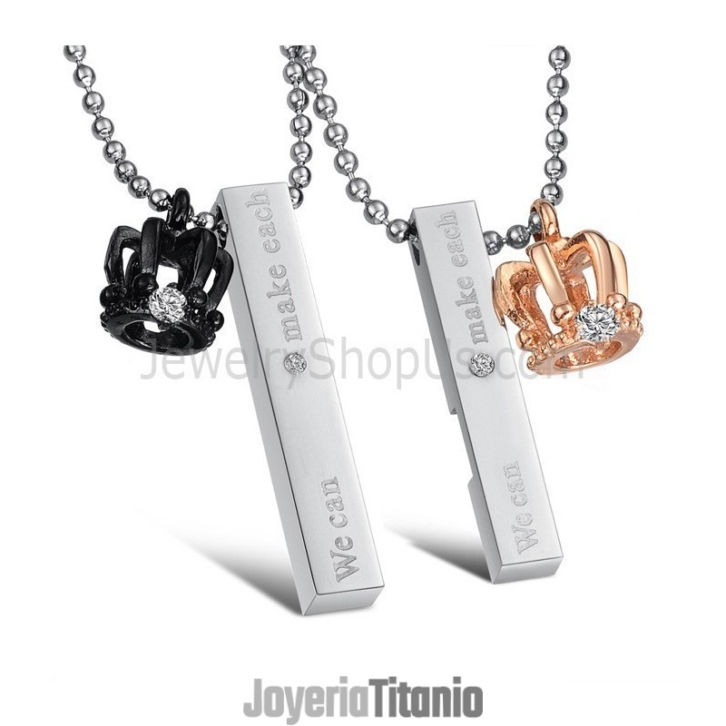 Colgantes De Titanio Con Forma De Corona Real En Oro Rosa Y Negro, Con Cadena De Regalo C604