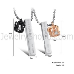 Colgantes De Titanio Con Forma De Corona Real En Oro Rosa Y Negro, Con Cadena De Regalo C604