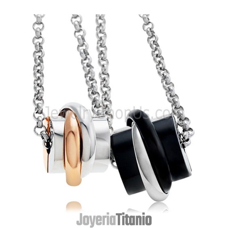 Colgantes De Titanio Para Amantes En Oro Rosa Y Negro Con Cadena C622