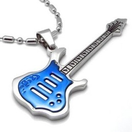 Collar Con Colgante De Guitarra Azul De Titanio Puro De Alta Calidad Para Hombre