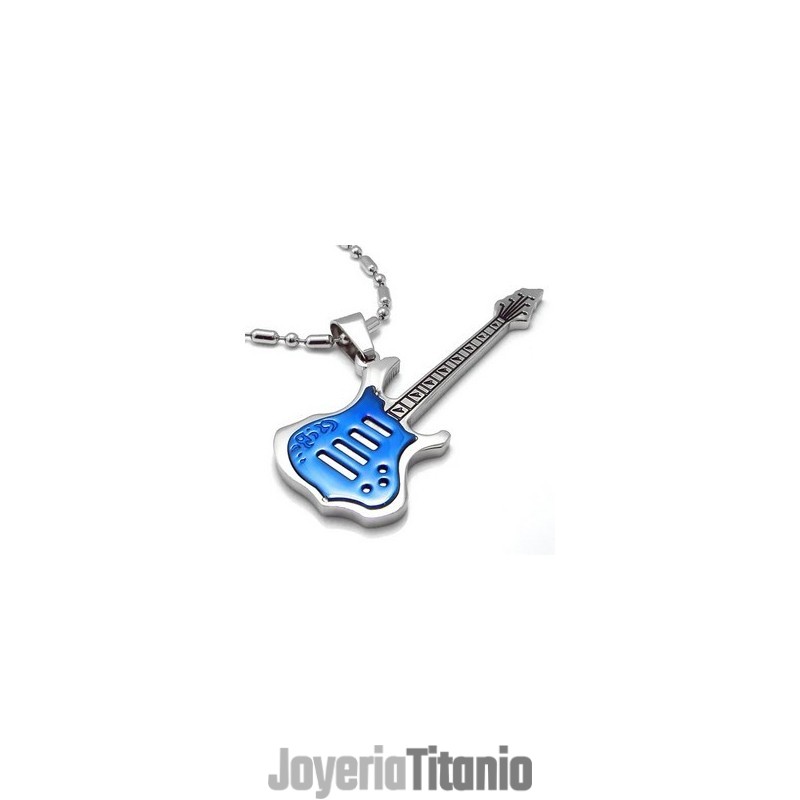 Collar Con Colgante De Guitarra Azul De Titanio Puro De Alta Calidad Para Hombre