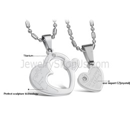 Colgantes De Corazón De Titanio Y Plata Con Diamantes De Imitación Y Cadenas Sueltas C600