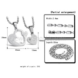 Colgantes De Corazón De Titanio Y Plata Con Diamantes De Imitación Y Cadenas Sueltas C600