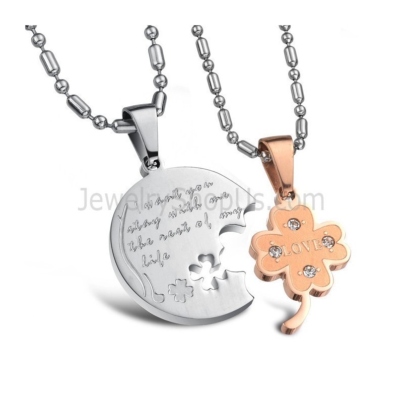 Colgantes De Flores De Titanio, Plata Y Oro Rosa Con Diamantes De Imitación Y Cadena C599