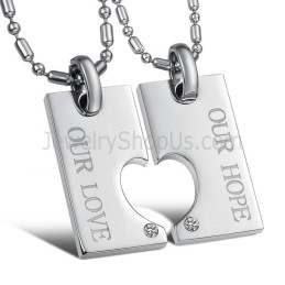 Colgantes De Corazón "Nuestra Esperanza Y Nuestro Amor" En Plata De Titanio Con Diamantes De Imitación Y Cadena C602