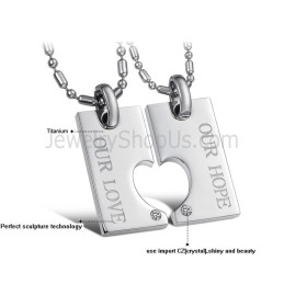 Colgantes De Corazón "Nuestra Esperanza Y Nuestro Amor" En Plata De Titanio Con Diamantes De Imitación Y Cadena C602