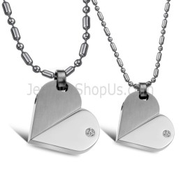 Colgantes De Corazón De Titanio Y Plata Con Diamantes De Imitación Y Cadenas Sueltas 111
