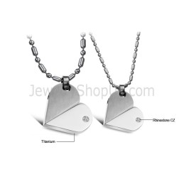 Colgantes De Corazón De Titanio Y Plata Con Diamantes De Imitación Y Cadenas Sueltas 111