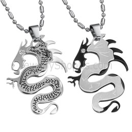 Colgantes De Titanio, Plata Y Dragón Negro Con Cadenas Gratis C399