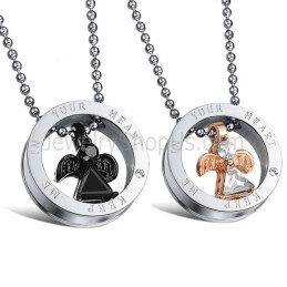 Colgantes De Titanio En Ángulo Para Amantes, En Oro Rosa Y Negro, Con Diamantes De Imitación Y Cadenas Sueltas Gx627